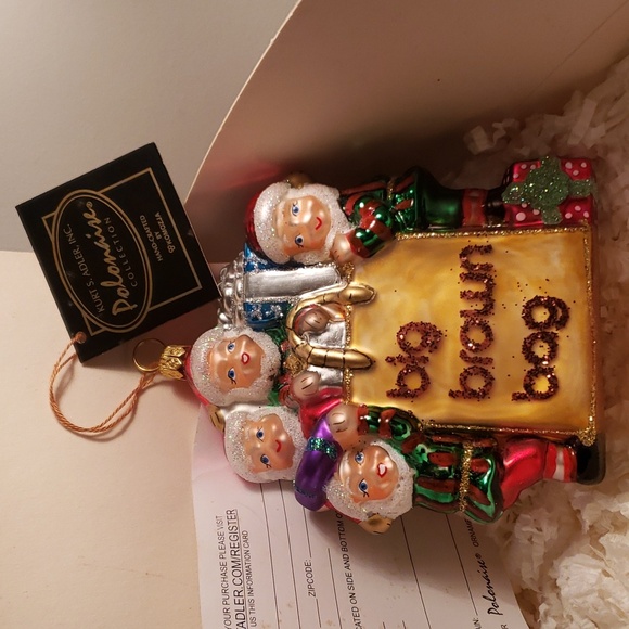Kurt Adler Rare Polonaise Collection Handblown Big Brown Bag & Elves Ornament - Picture 2 of 9